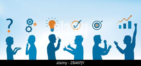 Konzeption des Problemlösungsteams. Unternehmenslösung. Analyse und Suche nach einer Lösung für die Probleme. Strategie und Erfolg. Client Service.Sharing Idee Stock Vektor