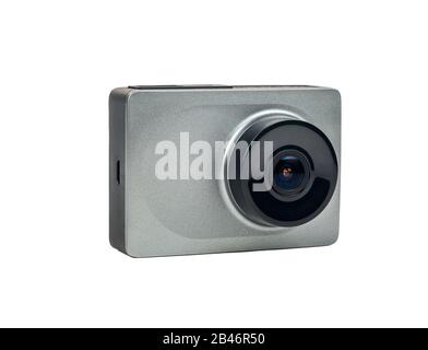 Grau auto Video Recorder auf weißem Hintergrund Stockfoto