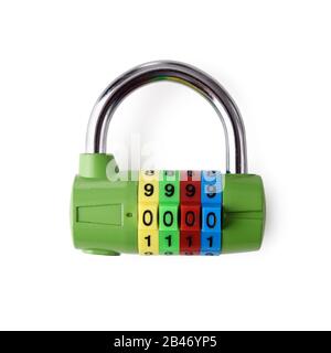 Sperre mit auf weiß isoliertem Code Stockfoto