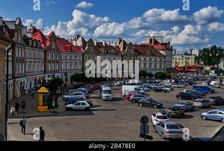 Europa, Polen, Provinz Lublin, Stadt Lublin, bemaltes Haus auf dem Platz Plac ZAMKOWY in der Altstadt Stockfoto