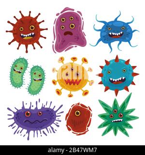 Vektorsammlung, die das Zeichen verschiedener Formen und Farben von Viren darstellt Stock Vektor