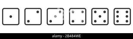 Spielwürfel ein bis sechs in flachem Stil. Satz linear isolierter Symbole. Brettspiel oder Casino-Glücksspiel. Vektorgrafiken. Stock Vektor