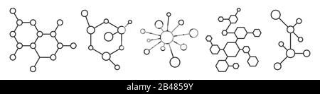 Molekularmodell oder Struktur der Substanz. Biologische Symbole. Satz von Science Icons, isoliert. Vektorgrafiken. Stock Vektor