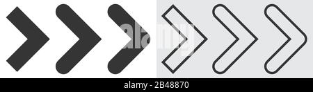 Pfeile Vektorsymbole. Satz Pfeile auf weißem Hintergrund. Vektorgrafiken. Verschiedene schwarze Pfeile nach rechts. Stock Vektor