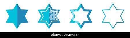 Vector Star of David in flachem Stil. Set of Star of David Icons isoliert. Symbol für blaue Sterne. Religionssymbol Stock Vektor
