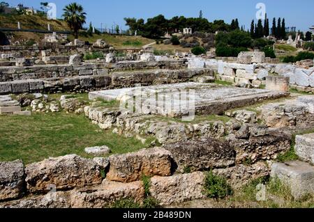 Griechenland, Athen. Gebiet von Kerameikos (Ceramicus). Sein Name leitet sich von "Töpferviertel" ab. Nordwestlich der Akropolis. Alter Friedhof. Ruinen. Stockfoto