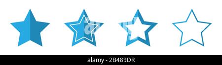 Vector Stars im flachen Stil. Satz von Sternensymbolen isoliert. Blaue Sternensymbole. Vektorgrafiken. Stock Vektor