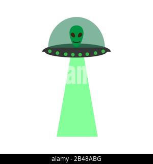 Cartoon-ufo-Symbol isoliert. Vektorgrafiken. Flug-UFO mit Strahl. Fremde fliegende Soße Stock Vektor