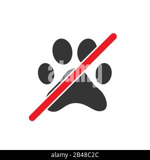 Haustiere sind nicht erlaubt. Verbotener Fußabdruck für Tiere auf weißem Hintergrund. Symbol für verbotene Katzen oder Hunde. Vektorgrafiken. Stock Vektor