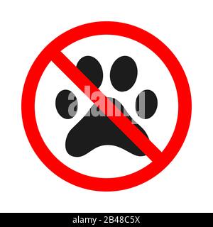 Haustiere sind nicht erlaubt. Verbotener Fußabdruck für Tiere auf weißem Hintergrund. Symbol für verbotene Katzen oder Hunde. Vektorgrafiken. Stock Vektor