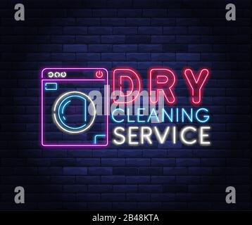 Neon-Banner für den Trockenreinigungsservice Stock Vektor