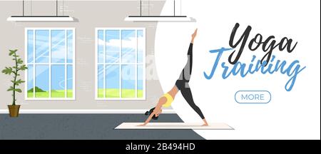 Yoga-Trainingsbanner in flachem Stil Stock Vektor