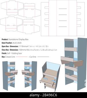 Standalone-Display-Box, Verpackung, strukturelle Konstruktion, Druckschnittvektor Stock Vektor