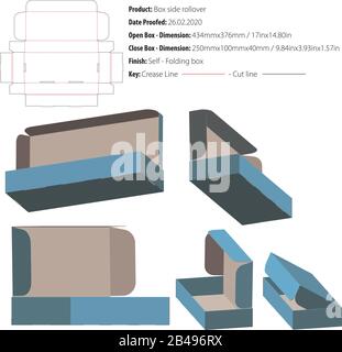 Box-seitige Überrollverpackung strukturelle Konstruktion Druckschnittvektor Stock Vektor