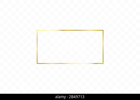 Goldglänzender, glühender Vintage-Rahmen isoliert auf transparentem Hintergrund. Realistischer rechteckiger Rand mit goldenem Luxus. Vektorgrafiken Stock Vektor