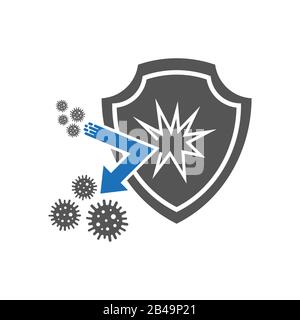 Symbol für Bakterienschutz. Einfache Abbildung des Bakterienschildvektorsymbols für Webdesign, isoliert auf weißem Hintergrund. Flacher Stil. Virenschutz Stock Vektor