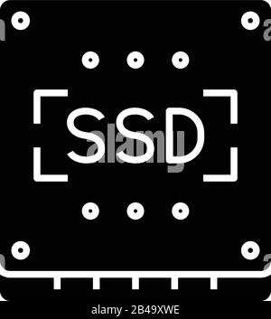 SSD-System, schwarzes Symbol, Konzeptabbildung, Vektor-Flachsymbol, Glyph-Zeichen. Stock Vektor