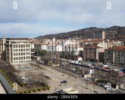 Turin, ITALIEN - CIRCA FEBRUAR 2020: Luftbild der Stadt Stockfoto