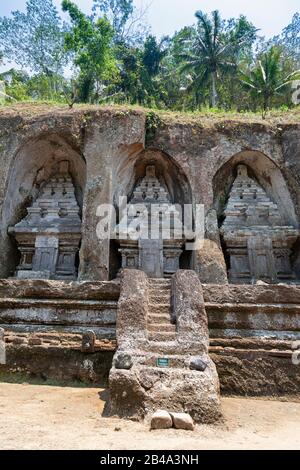 Indonesien, Bali, Tampaksiring, Pura Gunung Kawi (Tempel), Serie von rockgeschnittenen Candi (Shrines) Stockfoto