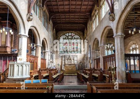 Inneneinrichtung der St. Peters Kirche (Circ. 1450), Winchcombe, Gloucestershire, England, Großbritannien Stockfoto