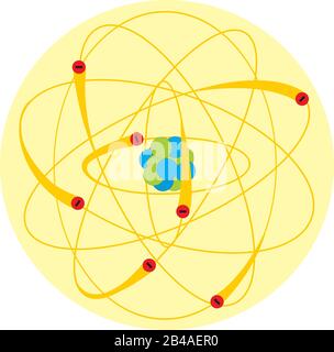 Abbildung des Atoms mit weißem Hintergrundvektor Stock Vektor