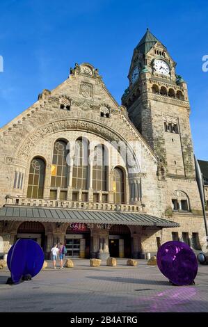 Frankreich, Moselle, Metz, Kaiserviertel, Bahnhof, erbaut zwischen 1905 und 1908 durch den Berliner Architekten Jürgen Krüger Stockfoto