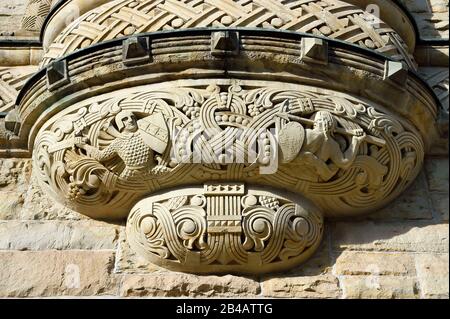 Frankreich, Architekt Moselle, Metz, Kaiserviertel, Bahnhof, erbaut zwischen 1905 und 1908 durch den Berliner Jurgen Kruger, Friese mit keltischen Motiven Stockfoto