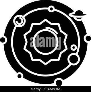 Schwarzes Symbol für Sonnensystem, Konzeptabbildung, Symbol für Vektor-Ebene, Glyph-Zeichen. Stock Vektor