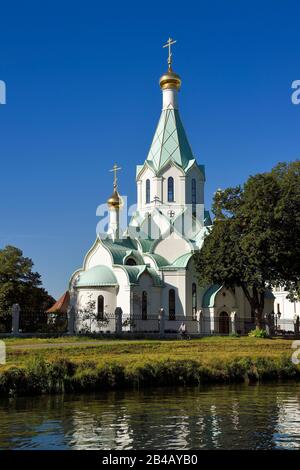 Frankreich, Bas Rhin, Straßburg, Viertel des Quinze (Bezirk der Fünfzehn), die orthodoxe Allerheiligenkirche am Ufer des Marne-Rhein-Kanals Stockfoto