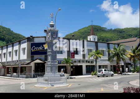 Seychellen, Mahe Island, Victoria Market, ein Big ben Miniaturturm Stockfoto