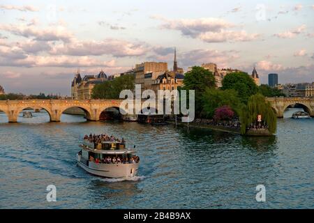 Frankreich, Paris, das von der UNESCO zum Weltkulturerbe erklärt wurde, das Ufer der seine, die pont Neuf (neue Brücke), die Conciergerie auf der Ile de la Cite (Stadtinsel) und die PEEK von Vert Galant Stockfoto