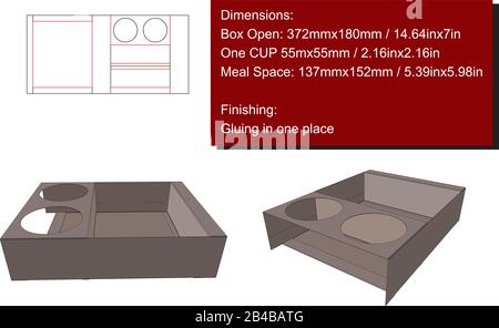 Halter für zwei Tassen und Box für den Essensraum, Druckschnittvektor Stock Vektor