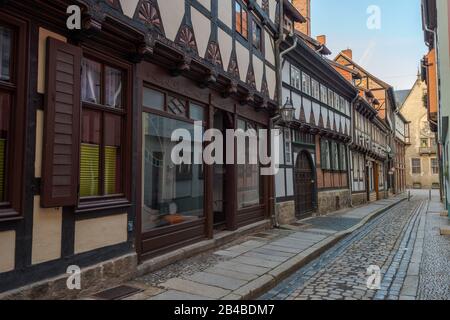 Alte Fachwerkhäuser in Quedlinburg Stockfoto