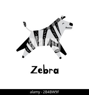 Niedliches Cartoon-Zebra im einfachen skandinavischen Stil. Flache Vektorgrafiken. Stock Vektor