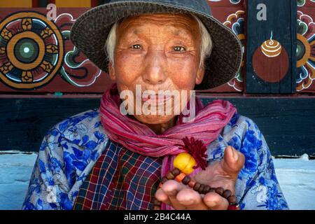 Pilger des buddhistischen Betens wehten am nationalen Denkmal Chorten Stupa in Thimphu Bhutan Stockfoto