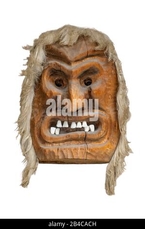 Tschäggätta, geschnitzte Holzgruselmaske beängstigender Figur, Tradition in Lötschental, Rhône Tal, Wallis/Wallis, Schweizer Alpen, Schweiz Stockfoto