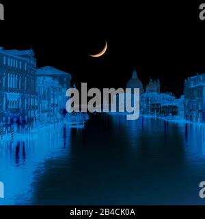 Kunstwerk; Blick auf Den Kanal von der Accademia-Brücke, Venedig, Venetien, Italien, Europa. Stockfoto