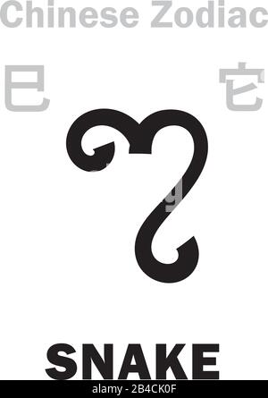 Astrologie-Alphabet: Schlangenzeichen [它] des chinesischen Tierkreises. Chinesisches Zeichen, hieroglyphisches Zeichen (Symbol). Stock Vektor