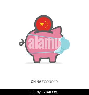 Einsparungen im Gesundheitswesen in China. Piggy-Bank mit medizinischer Gesichtsmaske Stock Vektor