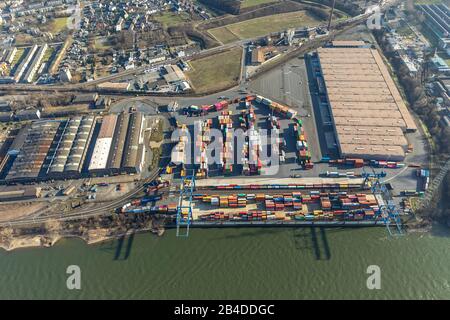 Luftbild, Logistikstandort Duisport, Logport II, Rhein-Ruhrgebiet-Terminal, Angerhausen, Duisburg, Ruhrgebiet, Nordrhein-Westfalen, Deutschland, Stockfoto