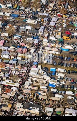 Luftbild, Flohmarkt Gelsenkirchen, südlich der Arena Schalke, Gelsenkirchen, Ruhrgebiet, Nordrhein-Westfalen, Deutschland Stockfoto