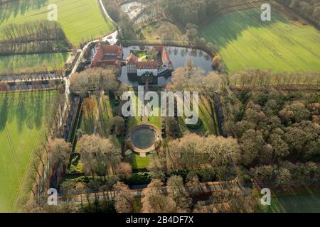 Luftbild, Schloss Haus Borg, Rinkerode, Drensteinfurt, Münsterland, Nordrhein-Westfalen, Deutschland Stockfoto