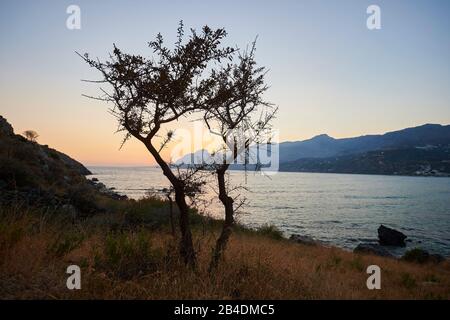 Landschaft von der Küste bei Plakias, Sonnenuntergang, Crete, Griechenland Stockfoto