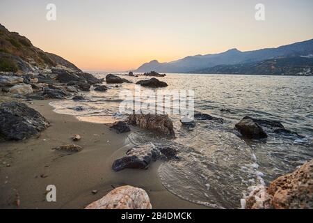 Landschaft von der Küste bei Plakias, Sonnenuntergang, Crete, Griechenland Stockfoto