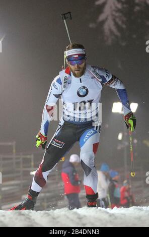 Der Tscheche MICHAL SLESINGR tritt während des tschechischen Biathlon-Weltcup-Weltcups der Männer im 10-km-Sprint in Nove Mesto na Marove, Tschechien, 6. März 2020 an. (CTK Foto/Libor Plihal) Stockfoto