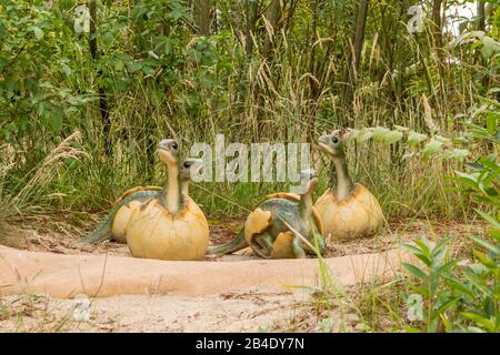 Giveskud, Dänemark - 16. juli 2019: Dinosaurier von Natur aus glauben Größen, wie sie waren, als sie am Leben waren. Stockfoto