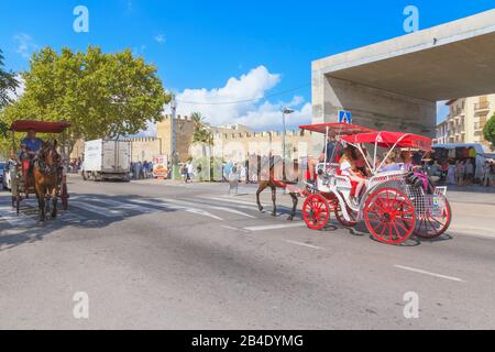 Touristen Reiten in einer Kutsche, Alcudia, Mallorca, Balearen, Spanien, Europa Stockfoto