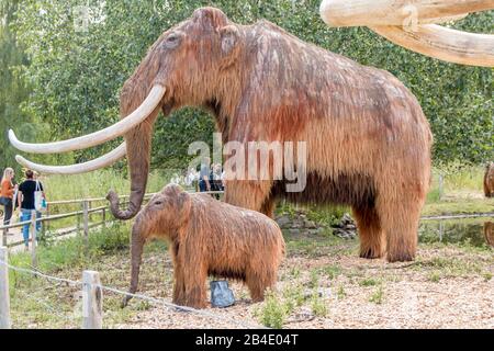 Giveskud, Dänemark - 16. juli 2020: Steinzeitliche Tiere in der Natur glauben Größen, wie sie waren, als sie am Leben waren Stockfoto