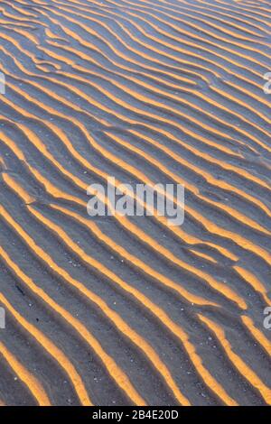 Europa, Deutschland, Niedersachsen, Otterndorf, erste Sonnenstrahlen auf den Sandrillen des Watts, Stockfoto