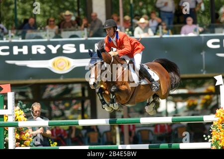 The North American, Spruce Meadows 2006, Chrysler Classic Derby, Richard Spooner (USA) Reiten Cristallo Stockfoto